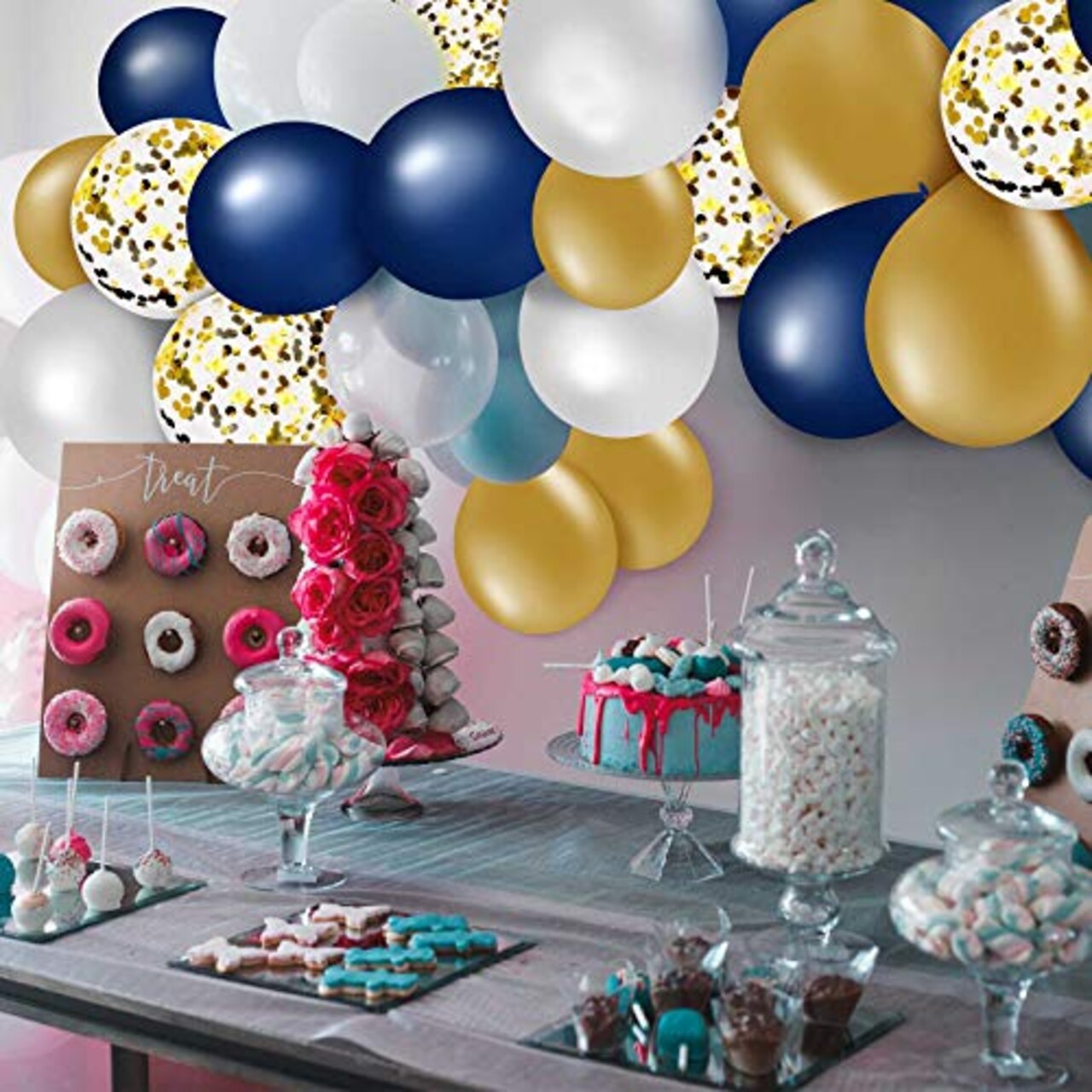 60PCS Navy Blue and Gold Confetti Balloons - Premium 12 Inch Pearl White and Gold Metallic Chrome Balloons for Birthday, Bridal Shower, and Graduation Party Decoration